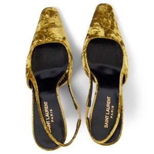 SAINT LAURENT Tom 90 Dream Velvet Slingback Sandal Senape Mustard 38